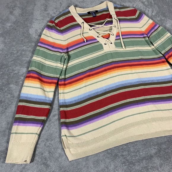 Chaps Rainbow Colorful Striped Knit Sweater Size Medium Women’s - Picture 3 of 11